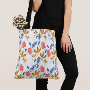 Bolsa Tote Jardim de Verão Coral Florais Azul Amarelo