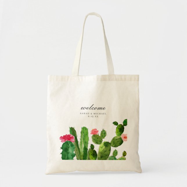 Bolsa Tote Jardim Elegante de Cactus | Casamento (Frente)