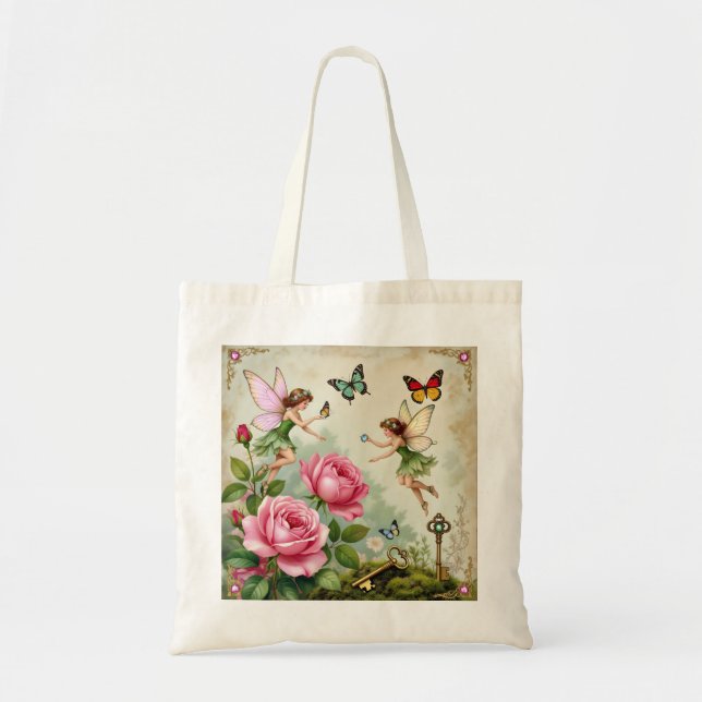Bolsa Tote Jardim Encantado de Fadas Florais (Frente)