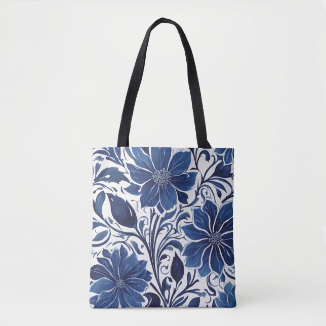 bolsa tote jardim flor de índigo (Frente)