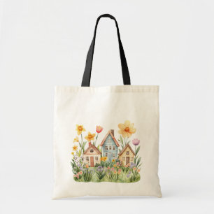 Bolsa Tote Jardim Floral de Madeira-Esquilo e Casas