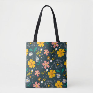 Bolsa Tote Jardim Floral Navy Padrão Caprichoso de Primavera