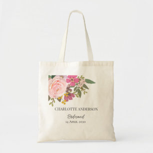Bolsa Tote Jardim Floral Rosa Primavera Nome de Dama de Honra