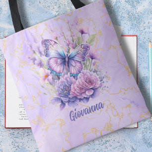 Bolsa Tote Jardim Florido Borboleta Roxa