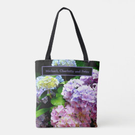 Bolsa Tote Jardim Hydrangea, rosa, azul, floral roxo