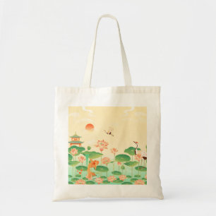 Bolsa Tote Jardim Japonês Arte de Lago de Koi e Nenúfares