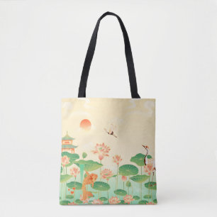 Bolsa Tote Jardim Japonês Koi Pond e Waterlily Art