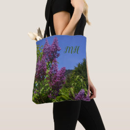 Bolsa Tote Jardim Lilac, violeta, floral bonito, suas iniciai