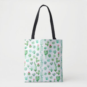 Bolsa Tote Jardim Suculente: Fundo Sem Costura De Aquarelas.