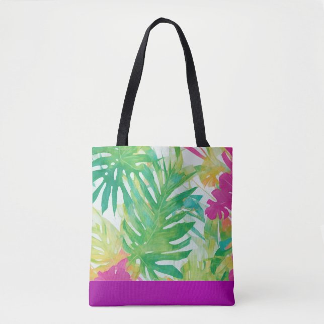 Bolsa Tote Jardim Tropical de Fuchsia (Frente)