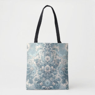 Bolsa Tote Jardim Vitoriano em Azul Vintage Barroco Floral