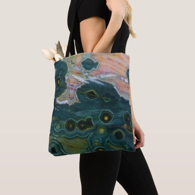 Bolsa Tote Jasper Oceânico de Manchas Verdes (Close Up)