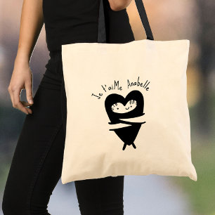 Bolsa Tote Je T’aime Heart Hug Sweet Custom Name Cheio of Lov