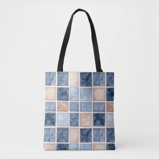 Bolsa Tote Jean Azul de Gergelim Falso (Frente)