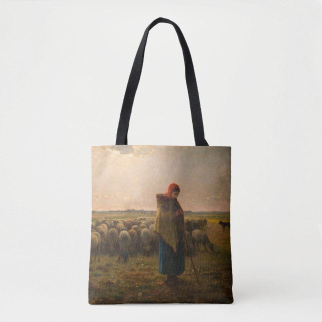 Bolsa Tote Jean-Francois Millet - Shepherdess e Flock 1863 (Frente)