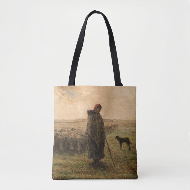 Bolsa Tote Jean-Francois Millet - Shepherdess e Flock 1865 (Frente)