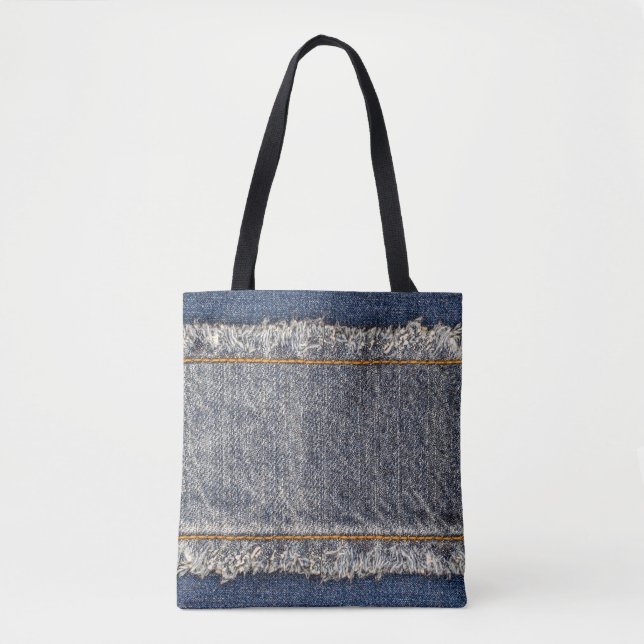 Bolsa Tote Jeans Azuis Denim: Patch Duplo Casual (Frente)