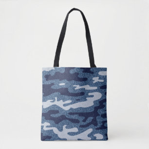 Bolsa Tote Jeans de Camuflagem Fundo. Vintage Spotage Denim