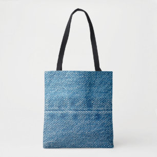 Bolsa Tote Jeans fecham o fundo. Denim costurando. Azul f