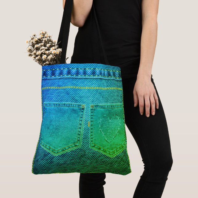 Bolsa Tote Jeans verdes parecem Carregares (Close Up)
