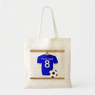 Bolsa Tote Jérsei de futebol branco azul personalizado do