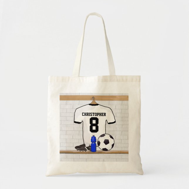 Bolsa Tote Jérsei de futebol preto branco personalizado do (Frente)