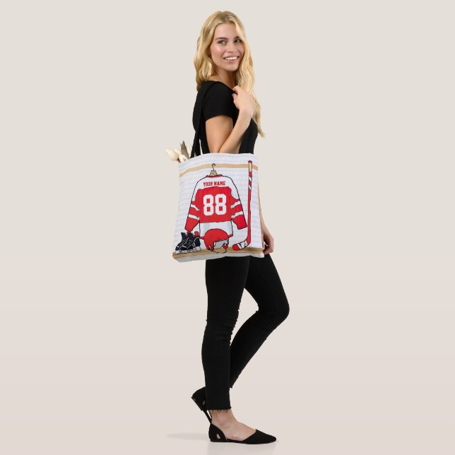 Bolsa Tote Jersey de Hóquei em Gelo Personalizado, Vermelho e (No(a) Modelo)