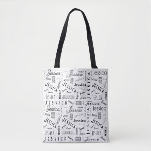 Bolsa Tote Jessica Nome Personalizado Preto Branco