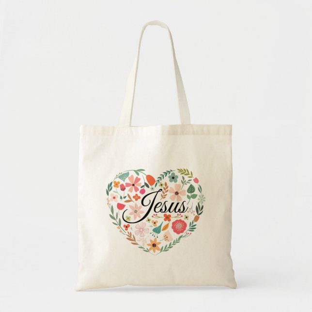 Bolsa Tote Jesus Boho Christian Heart Motif Inspirational (Frente)