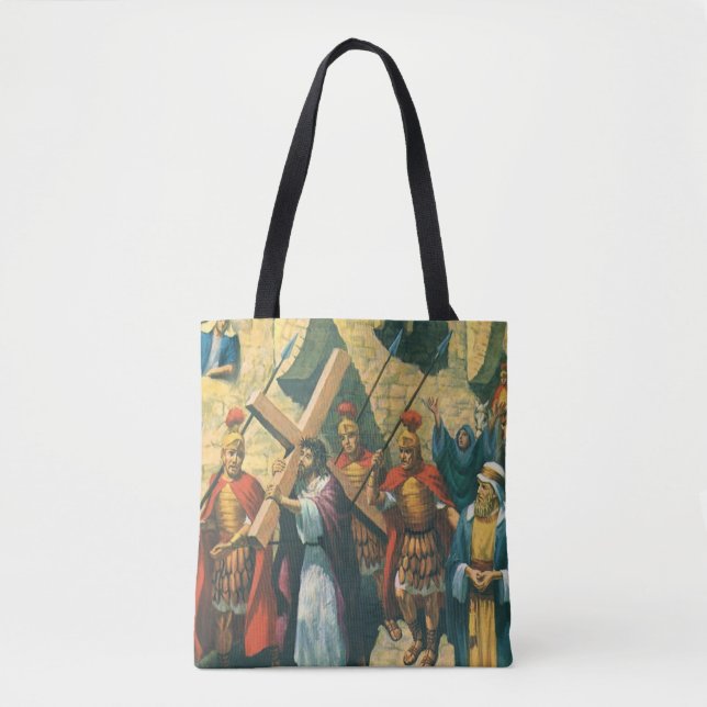 Bolsa Tote Jesus Cristo Carregando a cruz para sua crucificaç (Frente)
