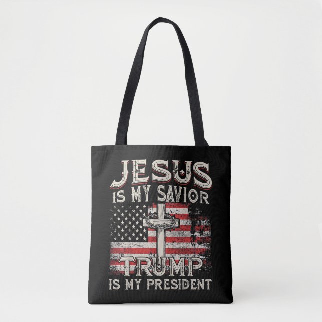 Bolsa Tote Jesus é o meu salvador é o meu presidente american (Frente)