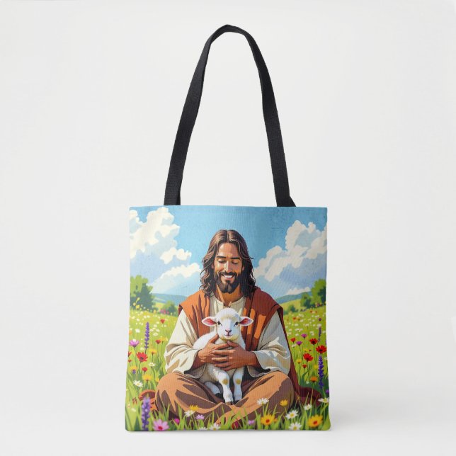 Bolsa Tote Jesus holding a Lamb | Religious Christian (Frente)