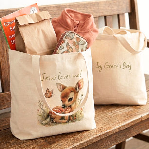 Bolsa Tote Jesus Me Ama Veado Borboleta Flores Nome