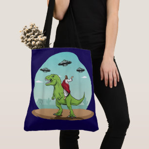 Bolsa Tote Jesus Montado em Dinossauro Galáxia Alien