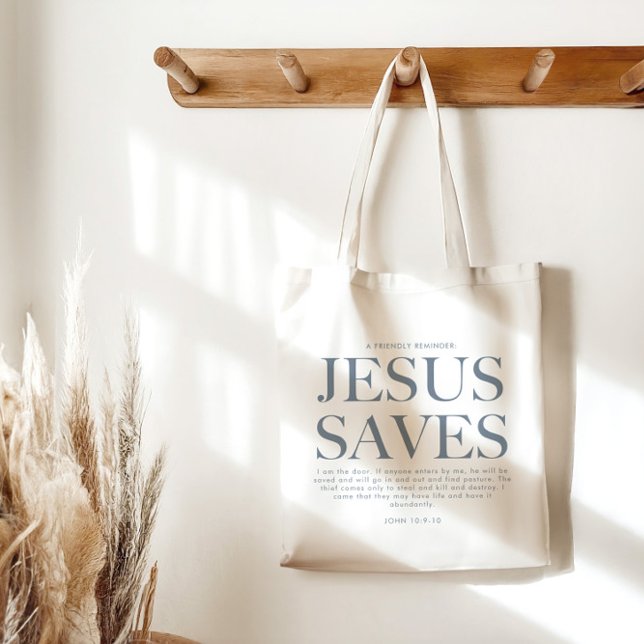 Bolsa Tote Jesus Salva | Estética Cristã Unisex Pale Blue (Criador carregado)