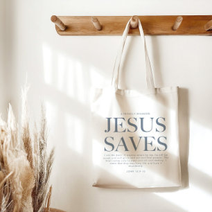 Bolsa Tote Jesus Salva   Estética Cristã Unisex Pale Blue