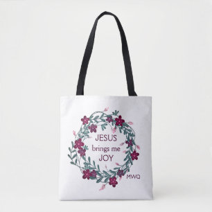 Bolsa Tote JESUS TRAZ ALEGRIA PARA MIM Monograma Floral