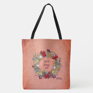 Bolsa Tote JESUS TRAZ JOY Peach Wreath Natal