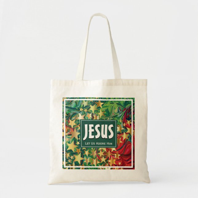 Bolsa Tote JESUS Vamos Adorá-Lo... ESTRELAS Festivas. (Frente)