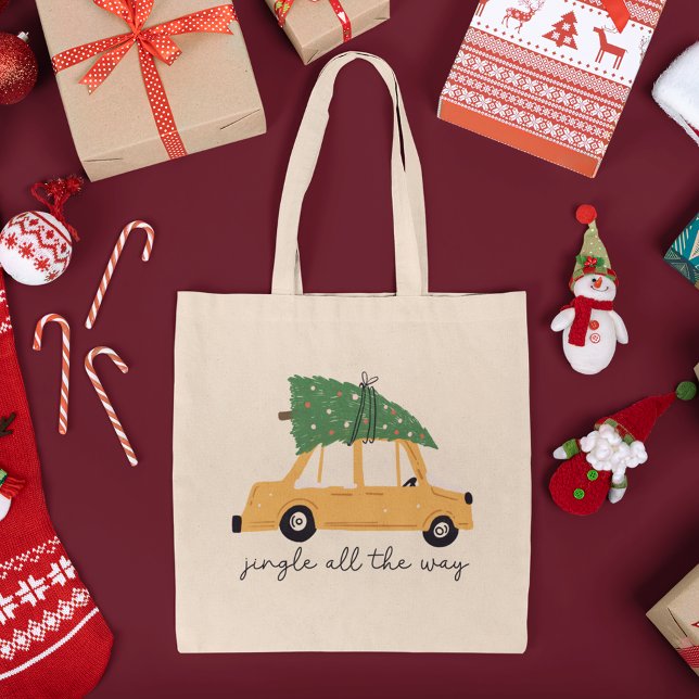 Bolsa Tote Jingle All Way Car and Christmas Tree Holiday (Criador carregado)