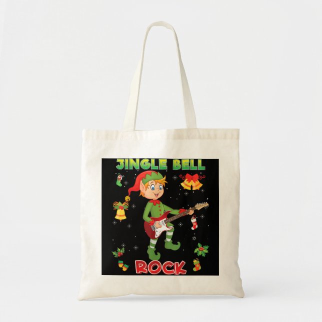 Bolsa Tote Jingle Bell Rock Rockin' Elf de Natal Tocando Gui (Frente)