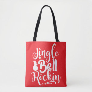 Bolsa Tote Jingle Bell Rockin Festivo Vermelho e Branco