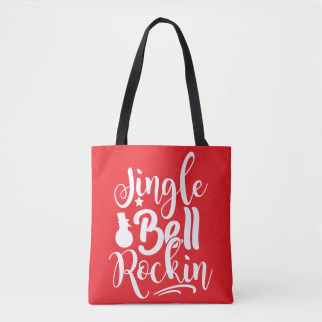 Bolsa Tote Jingle Bell Rockin Festivo Vermelho e Branco (Frente)