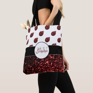 Bolsa Tote Joaninha de asas vermelhas falsos brilhos brilhant
