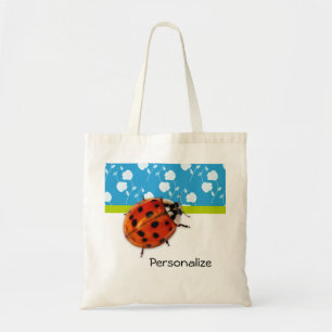 Bolsa Tote Joaninha floral azul na moda com nome