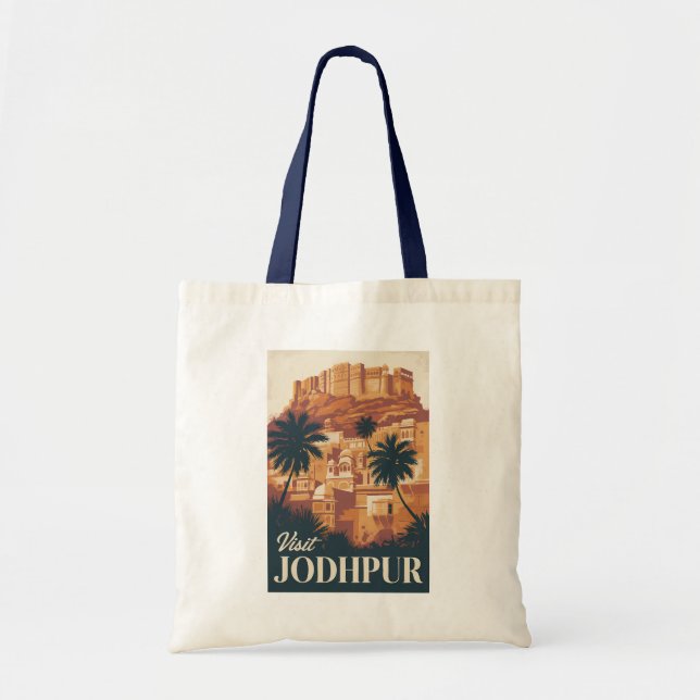 Bolsa Tote Jodhpur India Illustração Viagem Art Vintage (Frente)