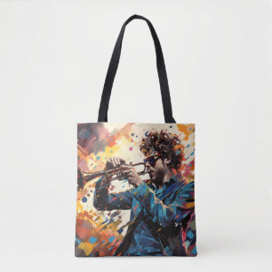 Bolsa Tote Jogador de Trompete Pintura de Música Abstrato