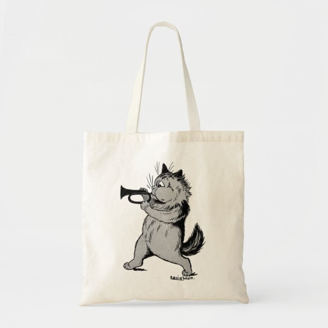 Bolsa Tote Jogador de Trompete (Trompeter) Cat, Louis Wain (Frente)