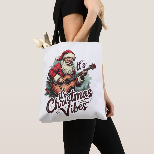 Bolsa Tote Jogador de Violão de Papais noeis de Natal - Rocki (Close Up)