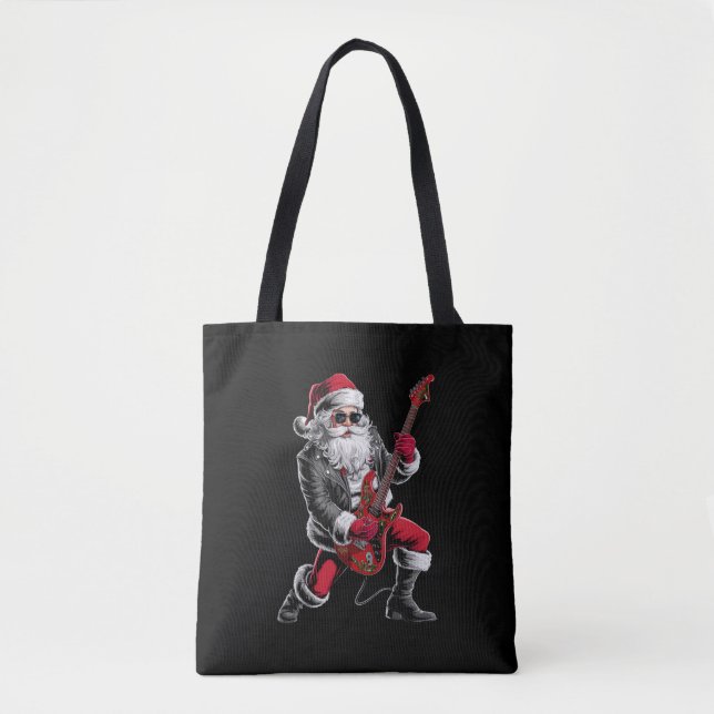 Bolsa Tote Jogador de Violão Rock & Roll de Natal Papai Noel (Frente)